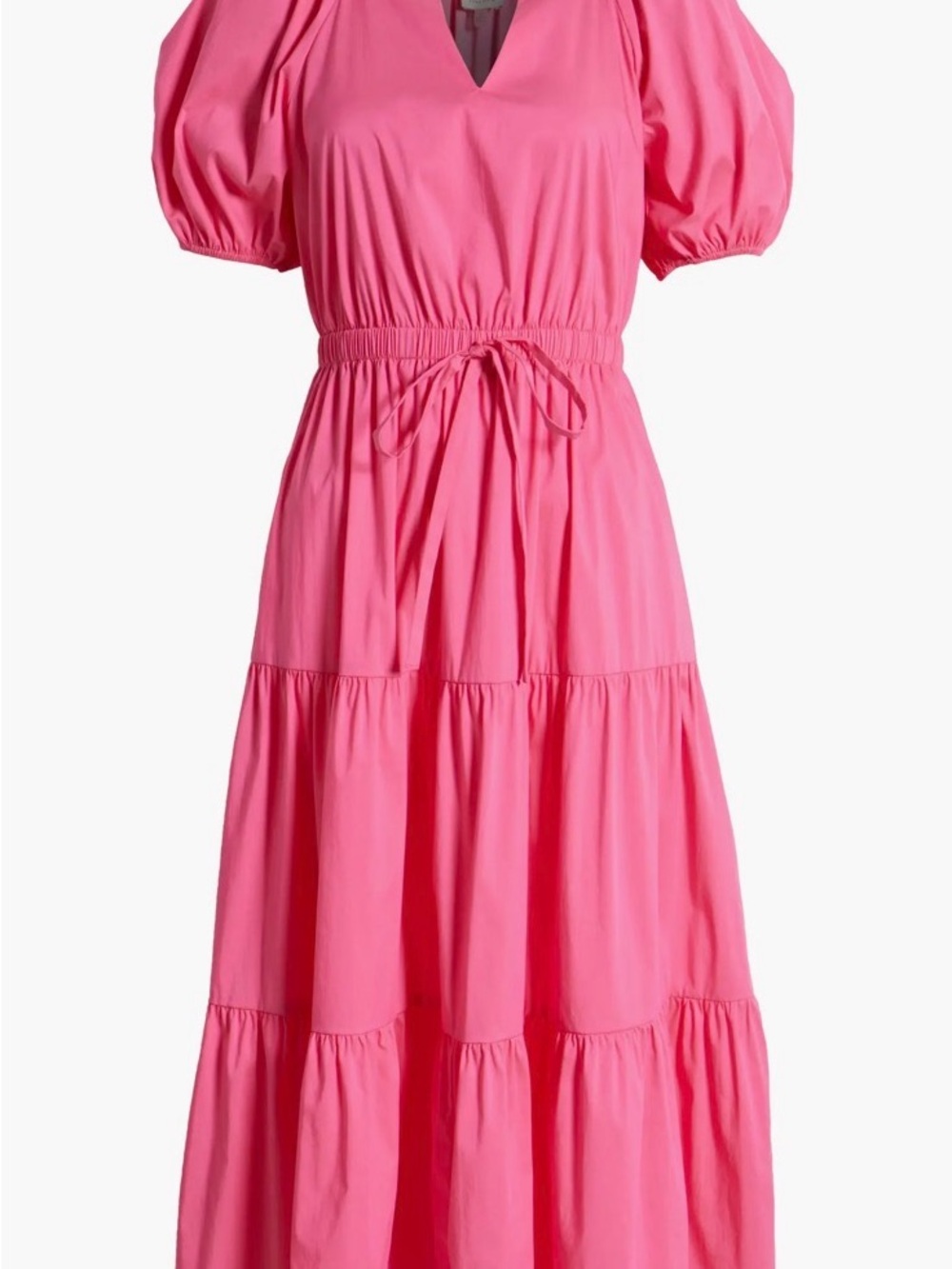 Anne Klein Hot Pink Puff-Sleeve Tiered Maxi Dress